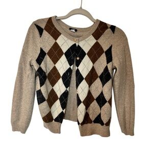 Argyle Patterned Women's Sweater - Brown, Black, Cream